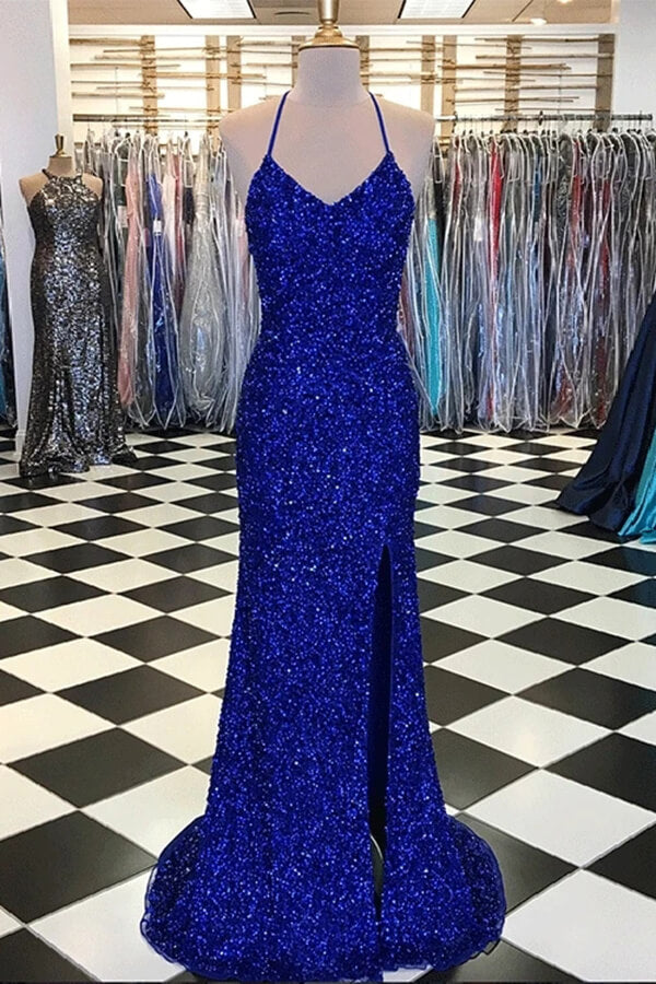 Sparkly Sheath Royal Blue Prom Dresses ...